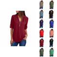 thumbnail image 1 of Fall Shirts for Women 2025 Long Sleeve Half Zipper V-Neck Loose Fit Casual Chiffon Shirt Blouse Tops, 1 of 5