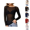 thumbnail image 1 of Fall Shirts for Women 2025 Long Sleeve Lightweight See Through Sheer Mesh Crewneck Undershirt Blouse Tops, 1 of 5