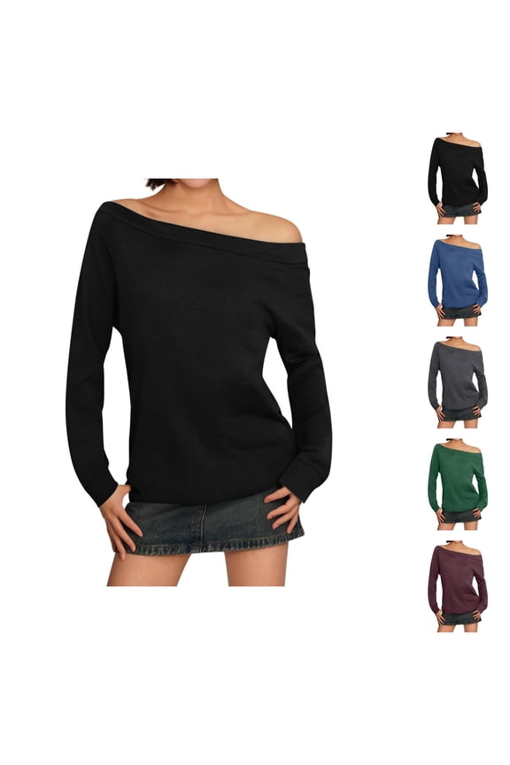 Fall Shirts for Women 2025 Long Sleeve Off Shoulder Casual Loose Tshirt Shirt Blouse Womens Fall Tops