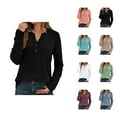 thumbnail image 1 of Fall Shirts for Women 2025 Long Sleeve V-Neck Button Casual Loose Tshirt Shirt Blouse Womens Fall Tops, 1 of 8
