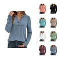 thumbnail image 1 of Fall Shirts for Women 2025 Long Sleeve V-Neck Button Casual Loose Tshirt Shirt Blouse Womens Fall Tops, 1 of 8