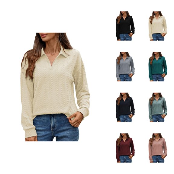 Fall Shirts for Women 2025 Long Sleeve V-Neck Collared Loose Fit Dressy Casual Blouse Womens Fall Tops
