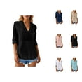 thumbnail image 1 of Fall Shirts for Women 2025 Long Sleeve V-Neck Hooded Shirt with Pockets Loose Fit Casual Blouse Beach Cover Up, 1 of 8
