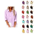 thumbnail image 1 of Fall Shirts for Women 2025 Solid Color Button Down Lapel Linen Shirt Business Casual Tops Long Sleeve Shirts for Women, 1 of 5