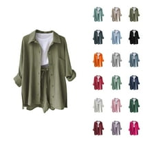 Fall Shirts for Women 2025 Solid Color Button Down Lapel Side Slit Business Casual Tops Long Sleeve Shirts for Women