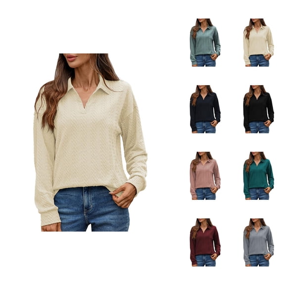 Fall Shirts for Women 2025 Solid Color Jacquard Lapel Loose Fit Business Casual Tops Long Sleeve Shirts for Women