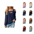 thumbnail image 1 of Fall Shirts for Women 2025 Solid Color Jacquard U Neck Hollow Out Loose Going Out Tops Long Sleeve Shirts for Women, 1 of 5