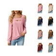 thumbnail image 1 of Fall Shirts for Women 2025 Solid Color Jacquard U Neck Hollow Out Loose Going Out Tops Long Sleeve Shirts for Women, 1 of 5
