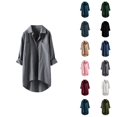thumbnail image 1 of Fall Shirts for Women 2025 Solid Color Lapel Button Down Cotton Linen Loose Blouse Tops Long Sleeve Shirts for Women, 1 of 8