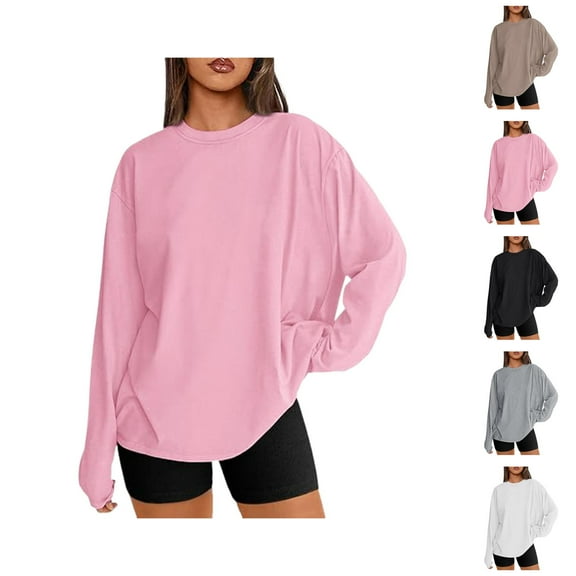 Fall Shirts for Women 2025 Solid Color Loose Fit Crewneck Casual Lightweight Blouse Tops Long Sleeve Shirts for Women