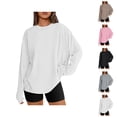 thumbnail image 1 of Fall Shirts for Women 2025 Solid Color Loose Fit Crewneck Casual Lightweight Blouse Tops Long Sleeve Shirts for Women, 1 of 6