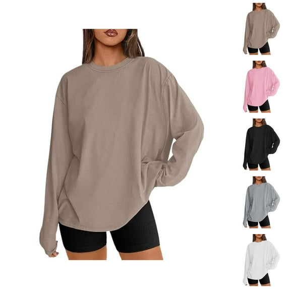 Fall Shirts for Women 2025 Solid Color Loose Fit Crewneck Casual Lightweight Blouse Tops Long Sleeve Shirts for Women