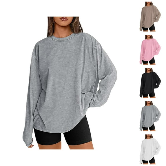 Fall Shirts for Women 2025 Solid Color Loose Fit Crewneck Casual Lightweight Blouse Tops Long Sleeve Shirts for Women
