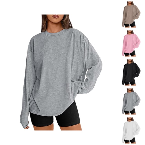 Fall Shirts for Women 2025 Solid Color Loose Fit Crewneck Casual Lightweight Blouse Tops Long Sleeve Shirts for Women