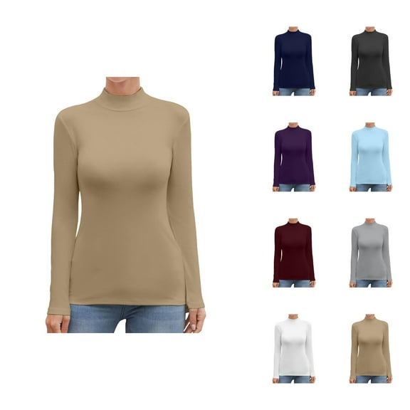 Fall Shirts for Women 2025 Solid Color Slim Fit Turtleneck Stretchy Basic Shirt Blouse Long Sleeve Shirts for Women