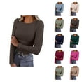 thumbnail image 1 of Fall Shirts for Women 2025 Solid Color Stretchy Crewneck Slim Fit Ribbed Basic Shirt Tops Long Sleeve Shirts for Women, 1 of 5