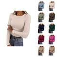 thumbnail image 1 of Fall Shirts for Women 2025 Solid Color Stretchy Crewneck Slim Fit Ribbed Basic Shirt Tops Long Sleeve Shirts for Women, 1 of 5