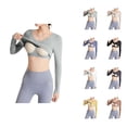 thumbnail image 1 of Fall Shirts for Women 2025 V-Neck Slim Fit Stretchy Cropped Basic Shirt with Built-in Bra Long Sleeve Shirts for Women, 1 of 6