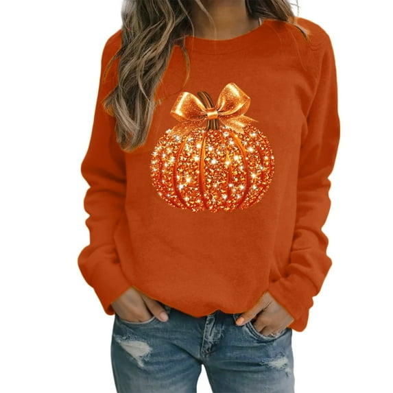 Fall Shirts for Women Halloween Pumpkin Graphic Sweatshirt Thanksgiving Family Tops Cute Long Sleeve Autumn Fleece Pullover