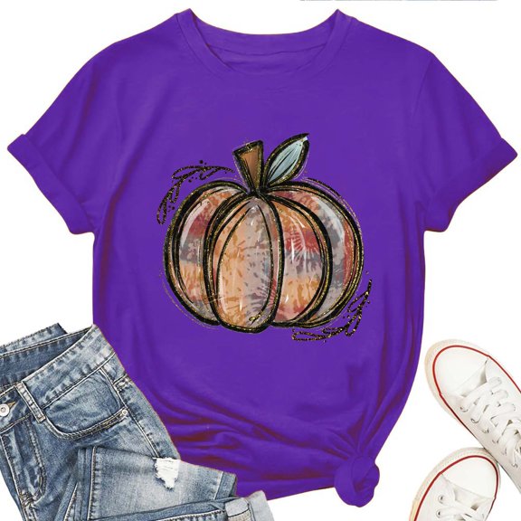 Fall Shirts for Women Halloween Pumpkin Graphic Tees Thanksgiving Family Turkey Tops Cute Autumn Thanksgiving T-Shirt