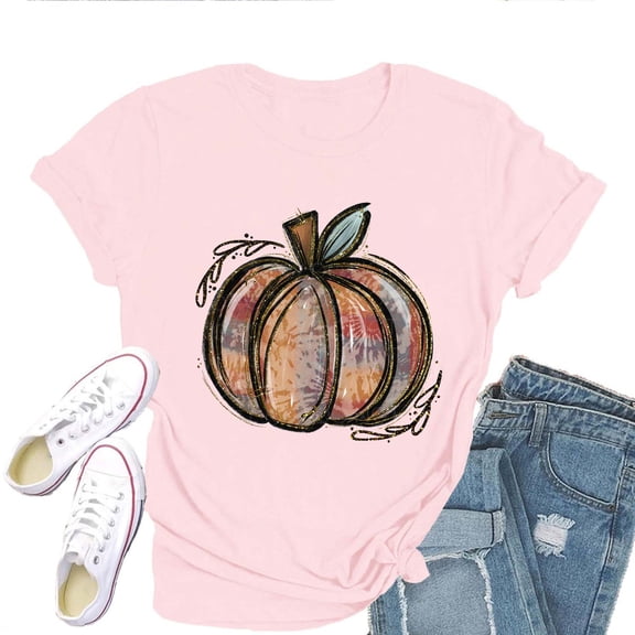Fall Shirts for Women Halloween Pumpkin Graphic Tees Thanksgiving Family Turkey Tops Cute Autumn Thanksgiving T-Shirt