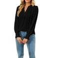 thumbnail image 1 of Fall Shirts for Women Long Puff Sleeve V Neck Solid Color Tops Swiss Dots Lightweight Thin Tunic Blouses T Shirts, 1 of 6