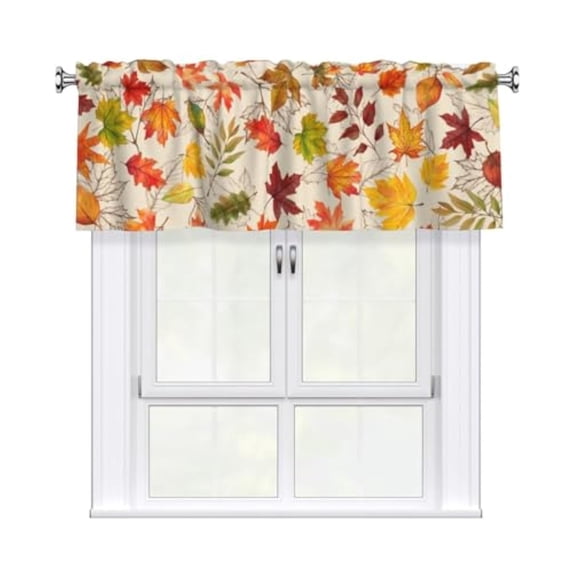 Fall Short Curtains for Windows Autumn Leaves Valance Curtain for Bedroom 54x18, Maple Leaf Farmhouse Window Curtains Rod Pocket Valances for Kitchen Decoration