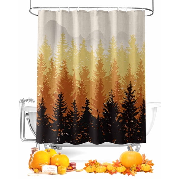 Fall Shower Curtain Abstract Forest Bathroom Curtains with Hooks, Waterproof Fabric Black Orange Trees Thanksgiving Bath Shower Curtains Set for Bathroom Bathtubs Decor 72x72 Inch
