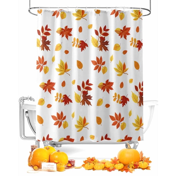 Fall Shower Curtain Autumn Maple Leaves Bathroom Curtains with Hooks, Waterproof Fabric Orange Fallen Leaf Thanksgiving Bath Shower Curtains Set for Bathroom Bathtubs Decor 72x72 Inch