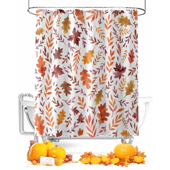 Fall Shower Curtain Autumn Maple Leaves Bathroom Curtains with Hooks, Waterproof Fabric Red Orange Leaf Thanksgiving Bath Shower Curtains Set for Bathroom Bathtubs Decor 72x72 Inch