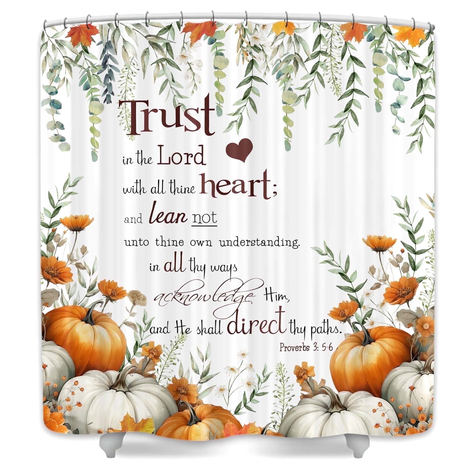 Fall Shower Curtain, Autumn Pumpkins Bible Verse Inspirational Bathroom Curtain Sets,Fall Farmhouse Home Bathtub Thanksgiving Decor with 12PCS Hooks,69X70 in