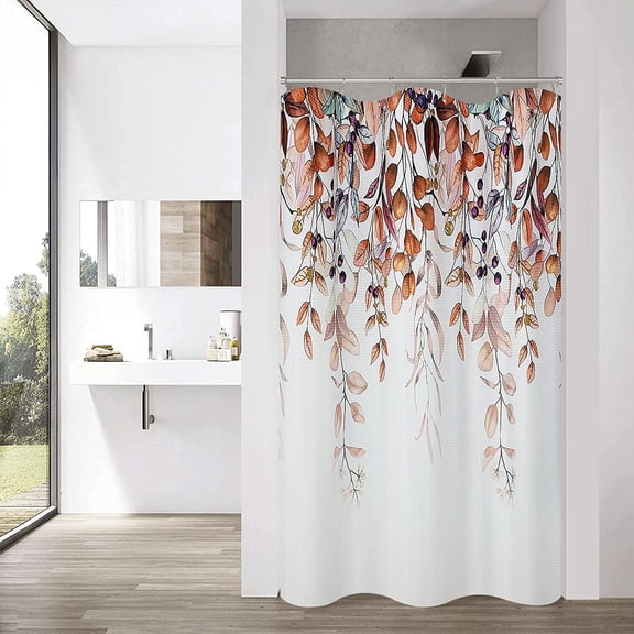 Fall Shower Curtain Autumn Shower Stall Curtain Thanksgiving Harvest Botanical Eucalyptus Shower Curtain Watercolor Leaf Multicolor Half Bath Curtain Fall Bathroom Decor Waffle Fabric 36x72 inch