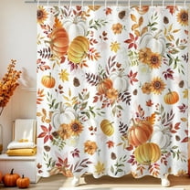 Fall Shower Curtain for Bathroom, Autumn Floral Pumpkin Shower Curtain with 12 Hooks Waterproof Fabric Bath Curtain for Fall Bathroom Decor, 72 X 72 inch