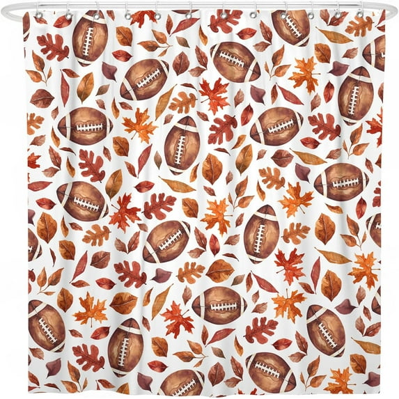 Fall Shower Curtain for Bathroom,Football with Maple Leaves Farmhouse Shower Curtain with Hooks,Thanksgiving Polyester Fabric Shower Curtains Machine Washable Waterproof Bath Decor 72" x 72"