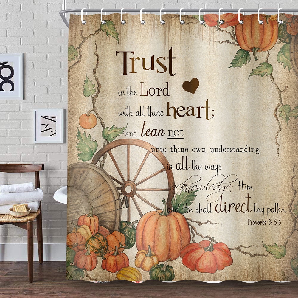 Fall Shower Curtain for Bathroom, Fall Shower Curtain with Pumpkins
