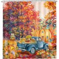 thumbnail image 1 of Fall Shower Curtain, Fall Blue Truck Shower Curtain for Bathroom, Fall Pumpkins Gnomes with Autumn Maple Leaves Rustic Waterproof Fabric Bath Curtain with Hooks for Home Decorations, 72x72 Inches, 1 of 5