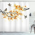thumbnail image 1 of Fall Shower Curtain, Branch with Pale Fall Leaves and Birds Natural Change in Season Summertime Print, Fabric Bathroom Set with Hooks, 69W X 75L Inches Long, Yellow Cream, by Ambesonne, 1 of 4
