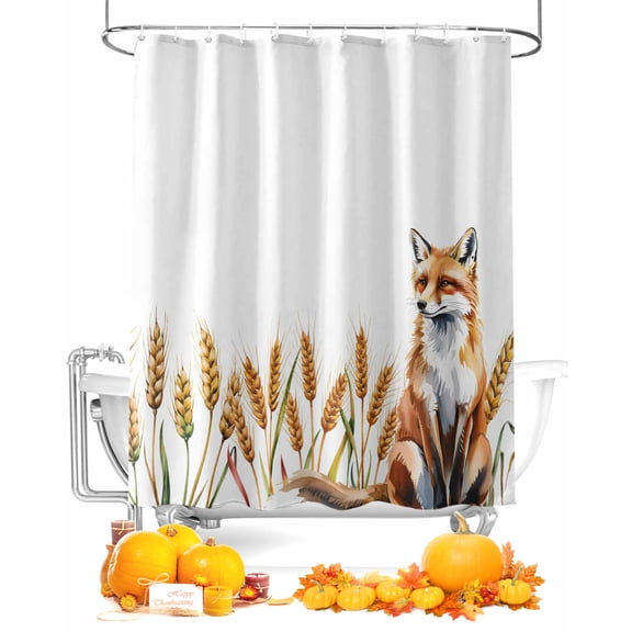 Fall Shower Curtain Daisy Fox Bathroom Curtains with Hooks, Waterproof Fabric Autumn Wheat Ear Thanksgiving Bath Shower Curtains Set for Bathroom Bathtubs Decor 72x72 Inch