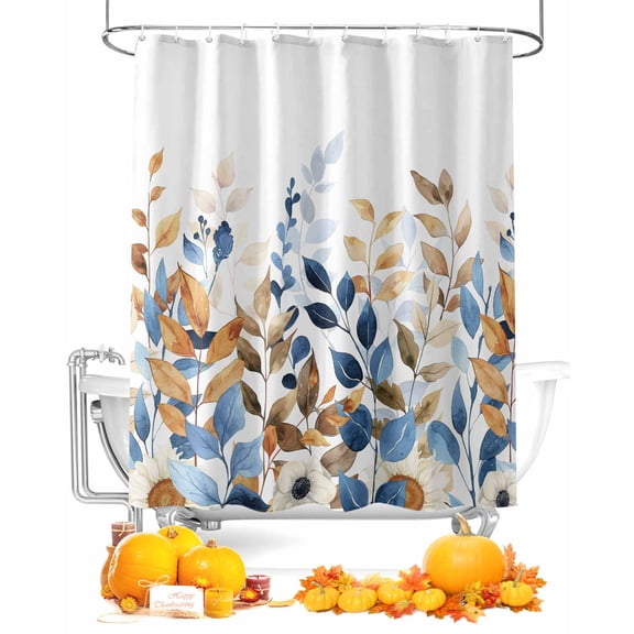 Fall Shower Curtain Eucalyptus Leaves Bathroom Curtains with Hooks, Waterproof Fabric Watercolor Floral Plant Thanksgiving Bath Shower Curtains Set for Bathroom Bathtubs Decor 72x72 Inch