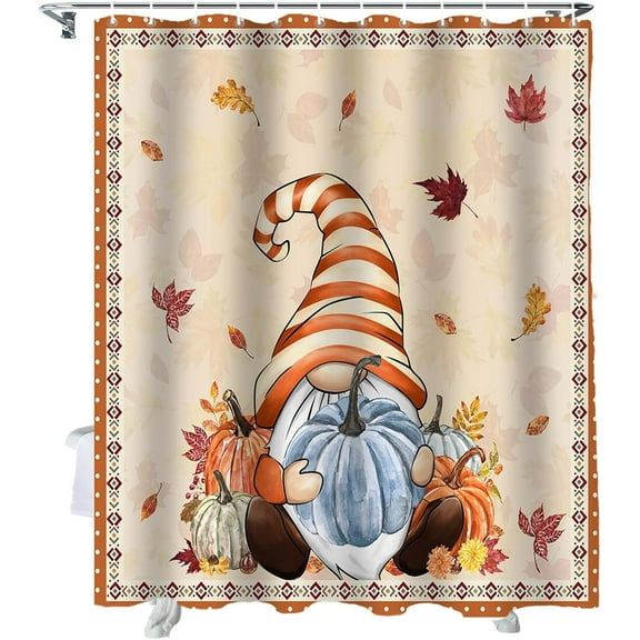 Fall Shower Curtain Fall Gnome Shower Curtains for Bathroom Autumn Maple Leaves Floral Bath Curtains Sets for Autumn Thanksgiving Seasonal Bathroom Decor Polyester Fabric Waterproof 72 x 72 in