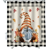 Fall Shower Curtain Fall Gnome Shower Curtains for Bathroom Autumn Pumpkin Black Buffalo Plaid Bath Curtains Sets with Hooks for Autumn Thanksgiving Seasonal Decor Waterproof Extra Long 72" X 84"