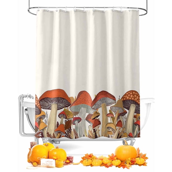 Fall Shower Curtain Fall Mushrooms Bathroom Curtains with Hooks, Waterproof Fabric Plant Leaf Thanksgiving Bath Shower Curtains Set for Bathroom Bathtubs Decor 72x72 Inch