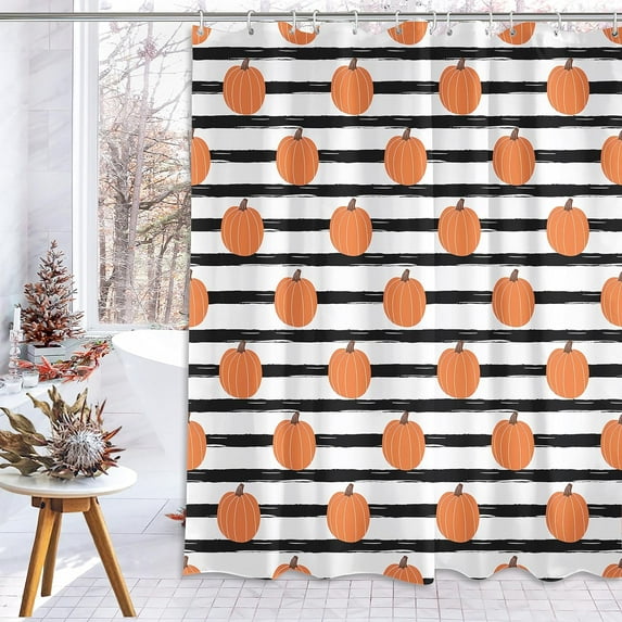 Fall Shower Curtain, Fall Pumpkin Shower Curtains for Bathroom, Autumn Thanksgiving Day Harvest Decor Waterproof Fabric with Hooks 72x72 Inch