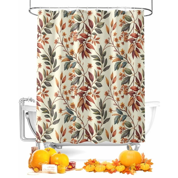 Fall Shower Curtain Fallen Leaf Bathroom Curtains with Hooks, Waterproof Fabric Autumn Floral Leaves Thanksgiving Bath Shower Curtains Set for Bathroom Bathtubs Decor 72x72 Inch