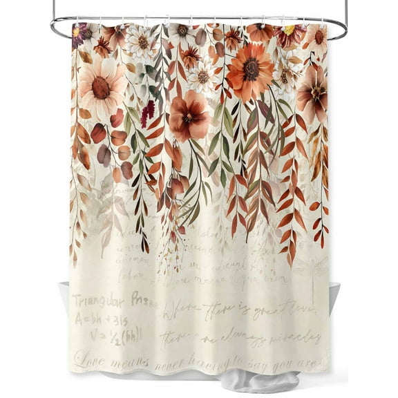 Fall Shower Curtain Flowers Autumn Leaves Shower Curtains for Bathroom Thanksgiving Decor, Waterproof Polyester Shower Curtain Set with Hooks, Stall Long Size 54"x78" Farmhouse Watercolor