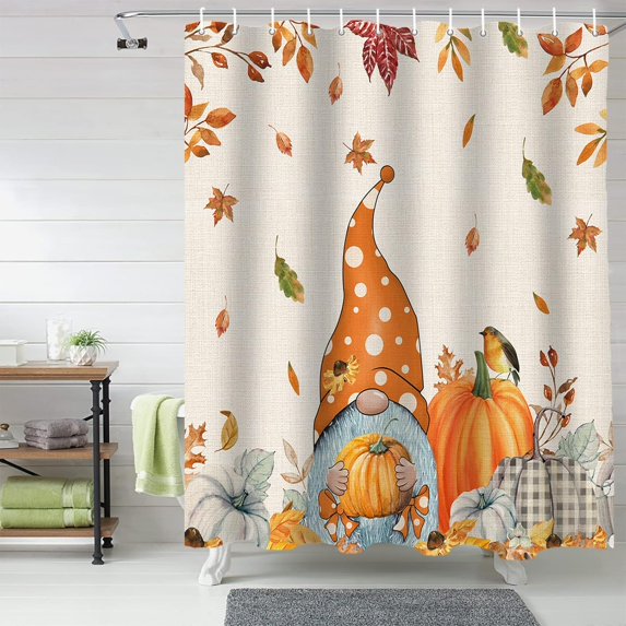 Fall Shower Curtain Gnome Pumpkin Shower Curtains for Bathroom Sunflower Maple Leaf Bath Curtains Sets with Hooks for Autumn Thanksgiving Seasonal Decor Polyester Waterproof Standard 72" X 72"