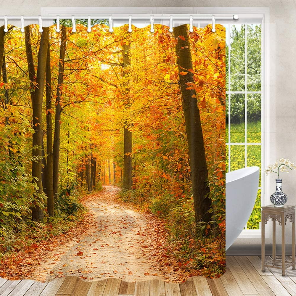 Fall Shower Curtain, Happiwiz Nature Autumn Forest Sunshine Romantic ...