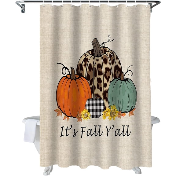 Fall Shower Curtain Harvest Pumpkin Orange Shower Curtains for Bathroom Leopard Sunflower It''s Fall Y''all Bath Curtains Sets for Autumn Thanksgiving Seasonal Bathroom Decor Fabric Waterproof 36 x 72