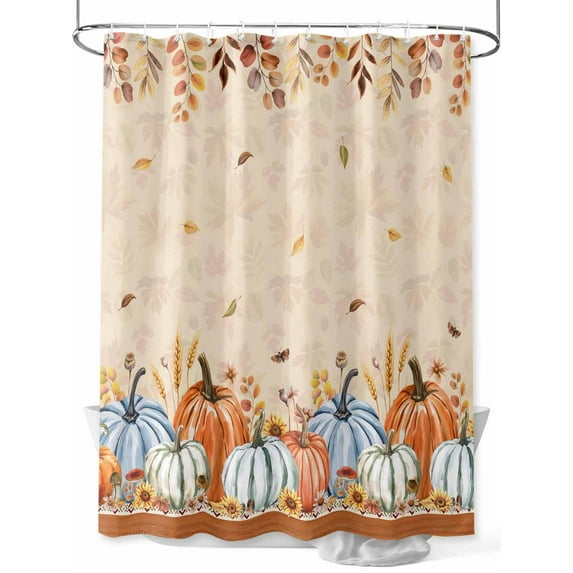 Fall Shower Curtain Harvest Pumpkin Shower Curtains for Bathroom Thanksgiving Decor, Waterproof Polyester Shower Curtain Set with Hooks, Stall Long Size 54"x78" Sunflower Autumn Leaves