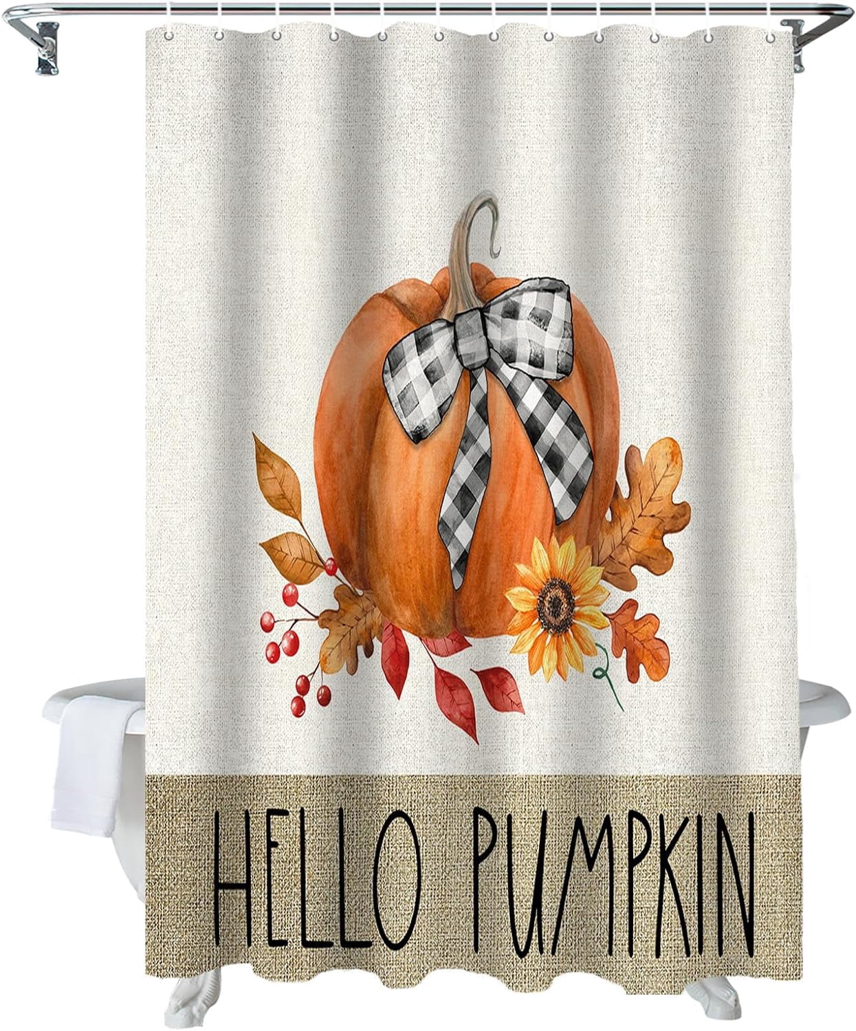 Fall Shower Curtain Hello Pumpkin Shower Curtains for Bathroom Autumn Leaves Sunflower Bath Curtains Sets for Autumn Thanksgiving Seasonal Bathroom Decor Polyester Fabric Waterproof 72 x 72 in